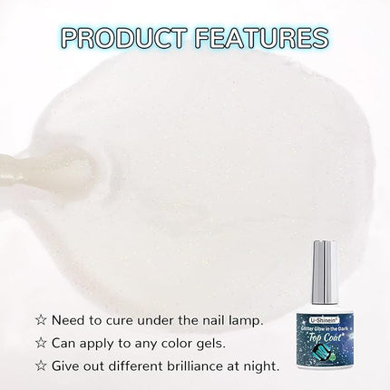 U-Shinein Glow In The Dark Gel Polish - Glitter Luminous Blue Nail Gel Top Coat with Fine glitter decoration No Wipe Long-lasting Transparent Glow UV LED Needed, Perfect for Any Festival Halloween