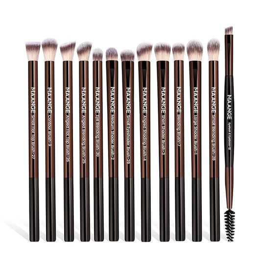 MAANGE 13 Pcs Makeup Brushes with Bag, Multi-functional Eye Makeup Brush Set Professional Blending Eyeshadow Concealer Eyebrows Eyeliner (Coffee Brown)