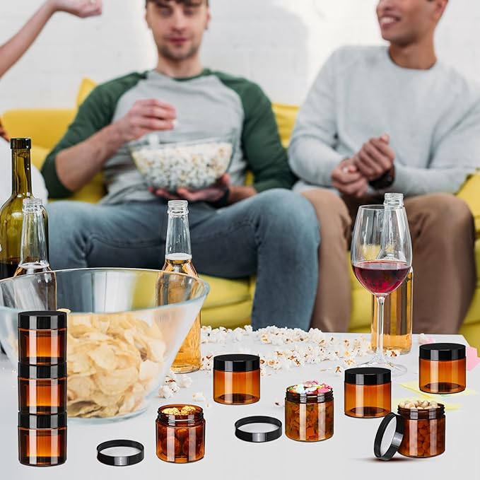 Tanlade 40 Pcs 2 oz Plastic Jars with Lids Round Cosmetic Containers Refillable Containers for Powder Liquid Food Storage Kitchen Cosmetic Lotion Ointments Creams Essential Oil(Amber)