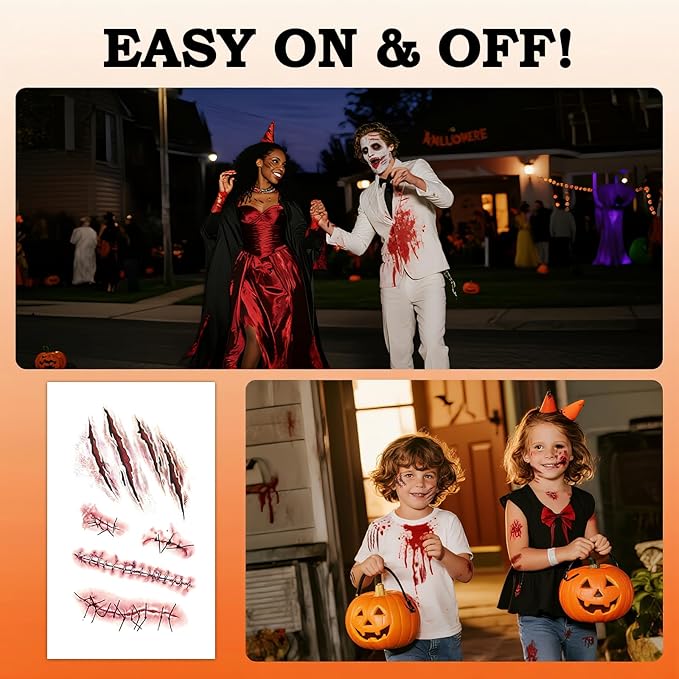 Zerobe Professional Zombie Film SFX Makeup Kit - Large 3D Fake Scars Blood Tattoo Stickers for Movie-Quality Undead Effects | Waterproof, Realistic Wounds for Cosplay, Halloween (Large 121 Pcs)