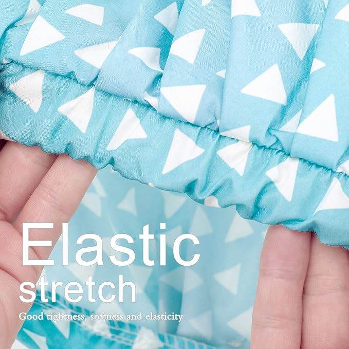 Auban Extra Large Shower Cap, Bowknot Double Layer Reusable Bath Hair Caps With Silky Satin for Women Beauty Bathing, Hair Spa, Home Hotel Travel Use (Blue Triangle)