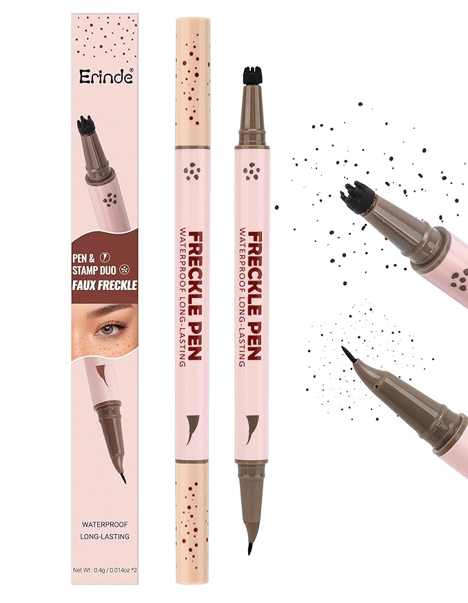 Erinde 2-In-1 Dual-Ended Freckle Pen & Freckle Stamp, Waterproof Freckles Makeup Kit with Precise Curved Tip for Natural, Lifelike Faux Freckles, Long-Lasting Quick Dry Smudge-Proof Fake Freck Pen, 04