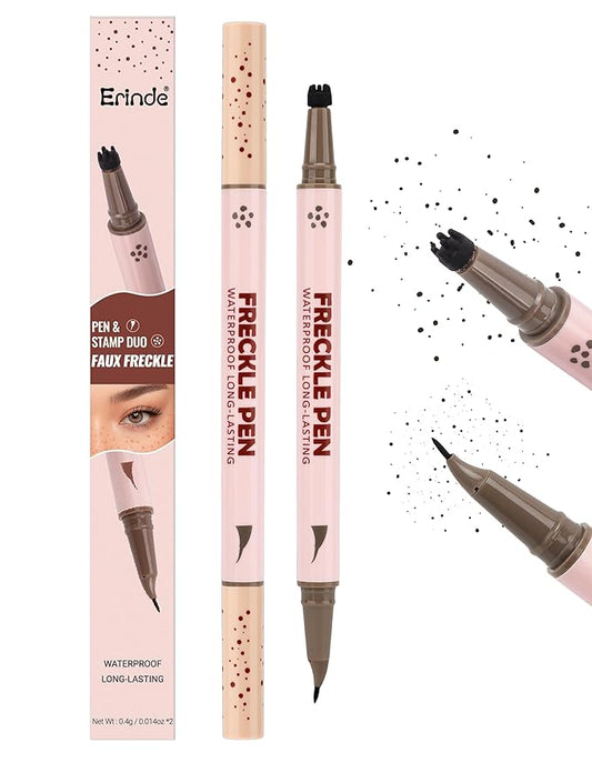 Erinde 2-In-1 Dual-Ended Freckle Pen & Freckle Stamp, Waterproof Freckles Makeup Kit with Precise Curved Tip for Natural, Lifelike Faux Freckles, Long-Lasting Quick Dry Smudge-Proof Fake Freck Pen, 04