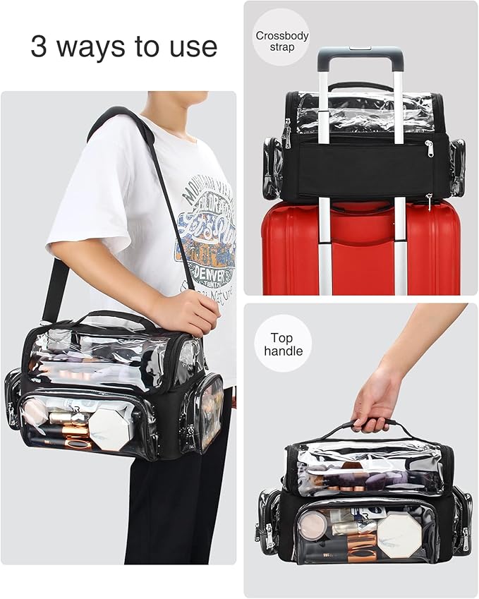 Makeup Brush Case, Extra Large Makeup Brush Bag XL Professional Makeup Artist Must Haves Travel Case with Stand Up Brush Slots Cosmetic Organizer Bag, Full Open Easy to Access, with Adjustable Strap