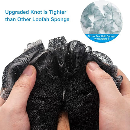 AmazerBath Shower Sponge Loofah Back Scrubber, PE Soft Mesh Loofah Body Scrubber with Long Wooden Handle, Bath Sponge for Men Women (Black)