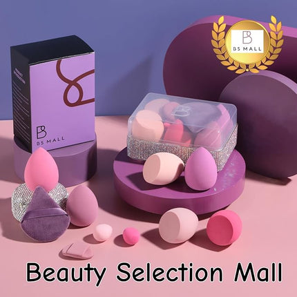 BS-MALL 10 Pcs Premium Makeup Sponges For Foundation - Makeup Blending Sponge Set With Finger & Triangle Puffs For Multi-purpose Use, Travel Essential & Daily Makeup (Diamond)
