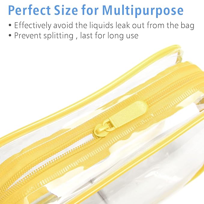 PACKISM Clear Toiletry Bag - 3 Pack TSA Approved Toiletry Bag Quart Size Bag, Travel Makeup Cosmetic Bag for Women Men, Carry on Airport Airline Compliant Bag, Yellow