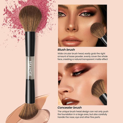 MAANGE 7 PCS Foundation Makeup Brush Set With Bag, Make up Brushes, Eyeshadow Concealer Brush, Double-ended Foundation Contour Powder Blush, Professional Face brush Set Tools For Liquid,Cream (Black)