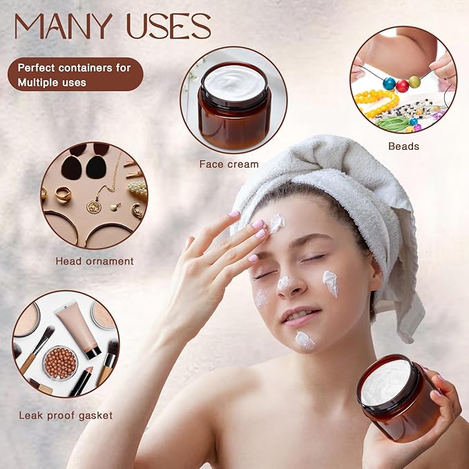 SATINIOR 100 Pcs Plastic Jars with Lids Small Containers Lids Wide Mouth Small Plastic Containers for Lotion Cream Rhinestones Body Butters Travel Storage(2 oz,Amber)