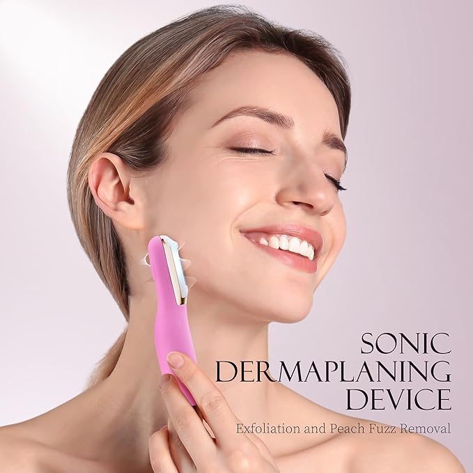 Sonic Dermaplane Razor for Women Face, Dermaplaning Tool for Face, Sonic Edge Technology, Facial Hair Removal for Women, Peach Fuzz with 8 Replaceable Blades(Pink)