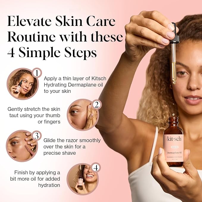 Kitsch Dermaplane Face Oil with Jojoba & Argan Oil – Hydrating Facial Formula for Dermaplaning Tool, Gua Sha & Razor Use – Irritation-Free Shave Oil for Soft, Radiant Skin – 2oz