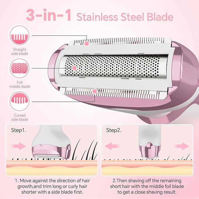 RUIM Electric Razors for Women, 4-in-1 Bikini Trimmer, Waterproof Electric Shaver for Women, Rechargeable Painless Pubic Hair Trimmer
