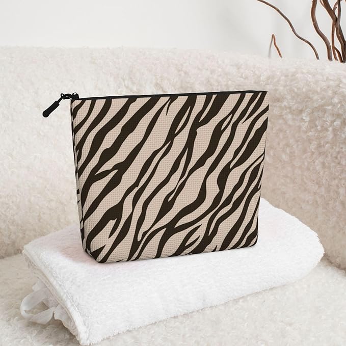 MOLAIGIN Zebra Print Brown Apricot Cosmetic Bag For Women, Travel Makeup Bag, Toiletry Zipper Bag, Large Capacity Aesthetic Cases
