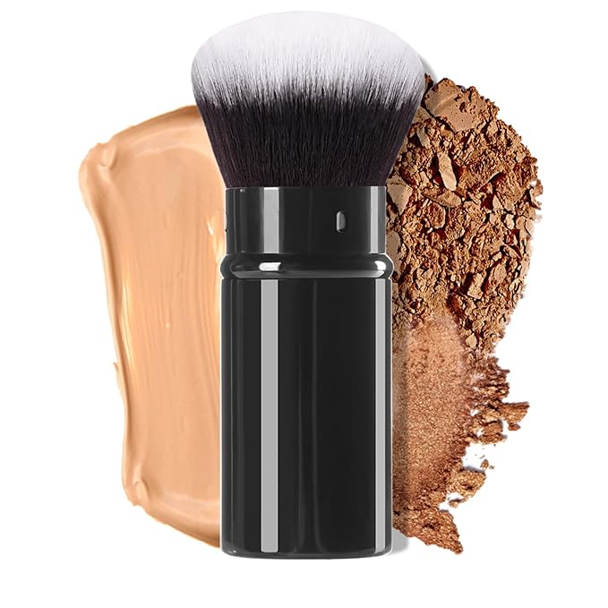 Retractable Makeup Brush,Travel Kabuki Powder Makeup Brush Face Blush Brushes for Blending Liquid, Foundation, Blush, Bronzer, Buffing, Sunscreen,Flawless Cosmetics