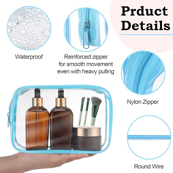 Weewooday 12 Pieces Clear Makeup Bags Cosmetic Storage Bags PVC Zipper Pouches Travel Waterproof Makeup Plastic Case for Women Organizing Toiletries Traveling Bathroom(Medium,Blue)