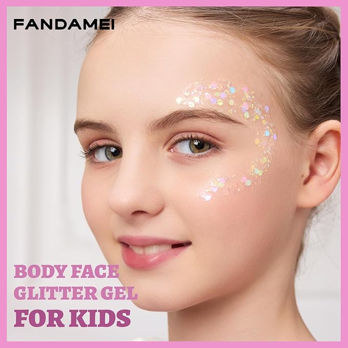 FANDAMEI Body Glitter Gel- 6 Color Glitter Makeup Face Paint for Body&Face&Hair, Rave Festival Mermaid Halloween Concert, Hair Glitter for Kids & Women