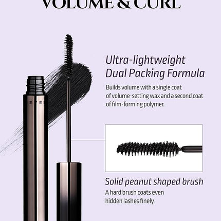 HEVVYMAKEUP Define Eyes Mascara Black Volume & Curl - Volumizing, Curling, Defining - Bold & Lifted Lashes - Feathery Soft, No Smudging, No Clumping - Korean Eye Makeup, 0.30 fl.oz.