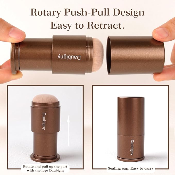 Retractable Kabuki Makeup Brush,Daubigny Powder Brushes Foundation Travel Foundation Brush for Blush Bronzer & Powder (Champagne)