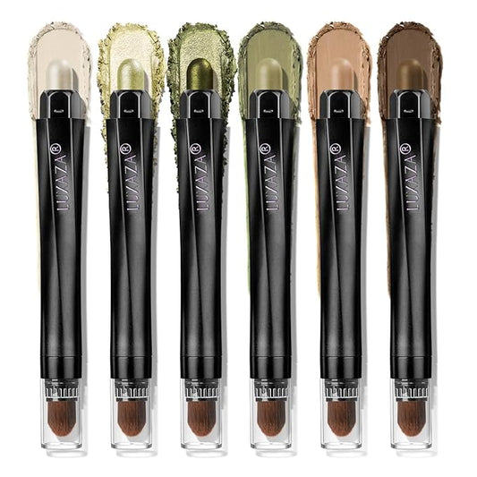 FIREFLIES LIGHT Eyeshadow Stick Makeup 6PCS Set, Green Metallic Shimmer Matte Cream Eye Shadow Eyeliner Brightener Pencil Crayon - FIREFLIES LIGHT
