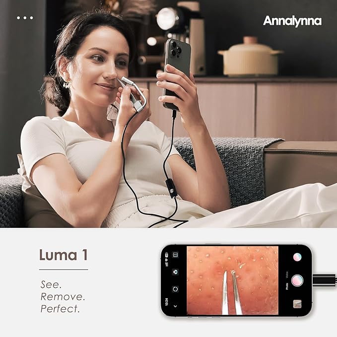 Visual Blackhead Remover Tweezers with Camera - 20x Magnification Pimple Popper Tweezers, with 2* Curved Comedone Extractor, Professional Pimple Acne Blemish Removal Tools Kit (6 Pcs Kit)