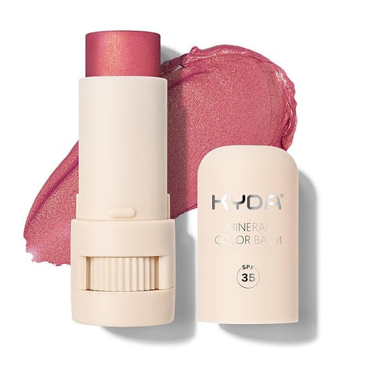 KYDA Mineral Color Balm, SPF 35, Buildable Shimmer Color for Lip and Cheek, Natural Shimmer Cream Blush Stick, Lightweight Blendable, Multiuse Makeup Balm, PRETTY