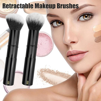 JILIER Retractable Kabuki Makeup Brushes 2 Pcs, kabuki Brush for Powder Foundation, Blush, Bronzer, Buffing, Liquid, Cream, make up brushes for women with Cover
