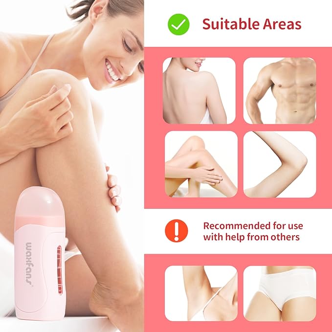 Wax Roller Kit- Easy Use Roll on Wax Kit with 4-6 Weeks Smooth Skin,Hair Remover for Larger Areas of the Body, Beginner-Friendly,with 50 Pcs Strips and 2 wax roller（Rose)