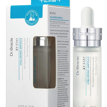 DR.ORACLE Ampoule Hyaluronic Acid Serum for Face Korean Skin Care - Moisturizer Essence Anti-Aging Serum, Intense Hydration Moisturizing K Beauty (0.57o.z), Dermatologist Tested, Clinical Care