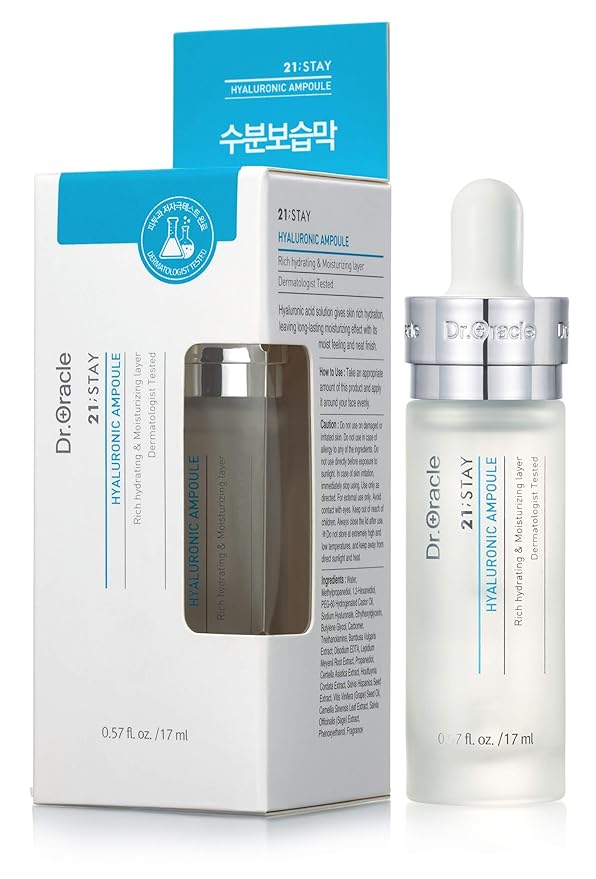 DR.ORACLE Ampoule Hyaluronic Acid Serum for Face Korean Skin Care - Moisturizer Essence Anti-Aging Serum, Intense Hydration Moisturizing K Beauty (0.57o.z), Dermatologist Tested, Clinical Care