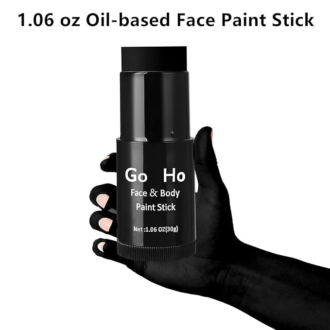 Go Ho Cream-Blendable Black Face Paint Stick (1.06 oz),Full-coverage Face Body Paint for Adult Children Halloween Cosplay Skull Zombie Vampire Skeleton SFX Makeup,Waterproof Eye Black Stick