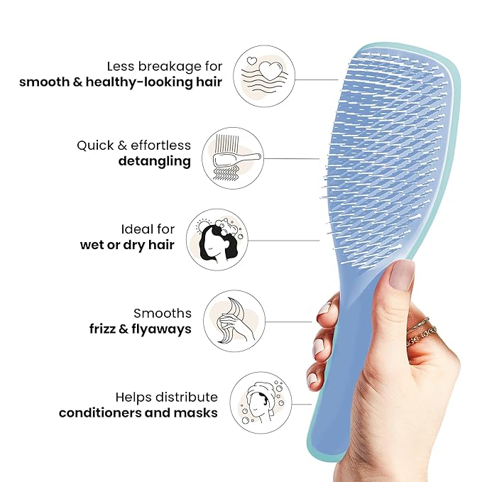 Tangle Teezer Ultimate Detangler Brush for Wet & Dry Hair, Eliminates Knots & Reduces Breakage for All Hair Types, Denim Blues