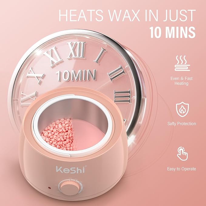 KeShi Waxing Kit, Painless Hair Removal Wax Warmer with 6 Bags Hard WaxBeans for Full Body, Legs, Face, Eyebrows & Bikini— Ideal for Both Women & Men(Blush)