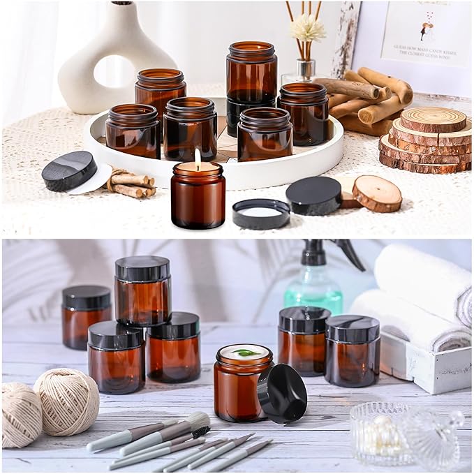 Norme 36 Pcs 4 oz Glass Jars with Lids Leakproof Round Airtight Empty Cosmetic Jars with Inner Liners Lid for Storing Lotions Powder Ointments Candle Making Tins (Black,Amber)