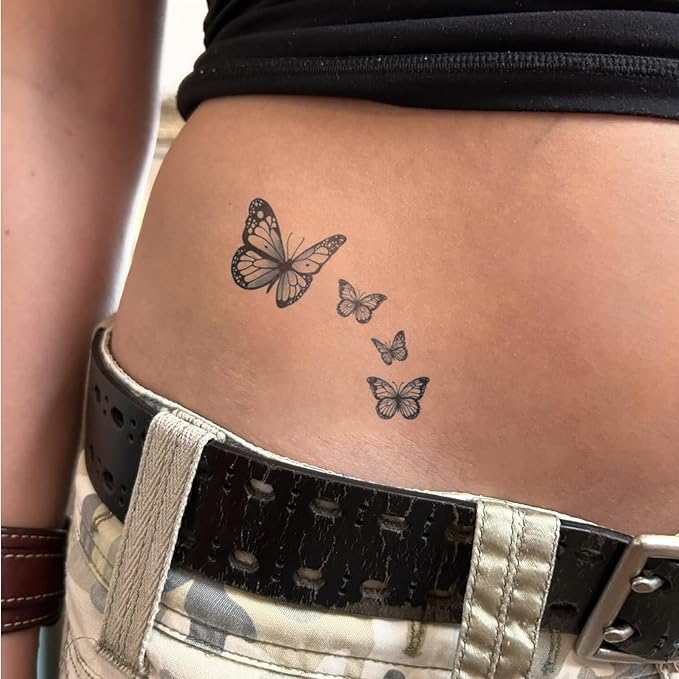 Black & White Butterfly Temporary Tattoos – 15 Customizable Butterfly Temp Tattoo with Detailed Linework, Waterproof & Realistic, Lasting for 2 Weeks
