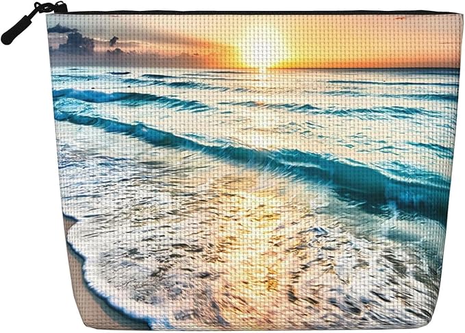 MOLAIGIN Beach Ocean Sun Set Landscape Cosmetic Bag For Women, Travel Makeup Bag, Toiletry Zipper Bag, Large Capacity Aesthetic Cases