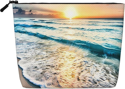 MOLAIGIN Beach Ocean Sun Set Landscape Cosmetic Bag For Women, Travel Makeup Bag, Toiletry Zipper Bag, Large Capacity Aesthetic Cases
