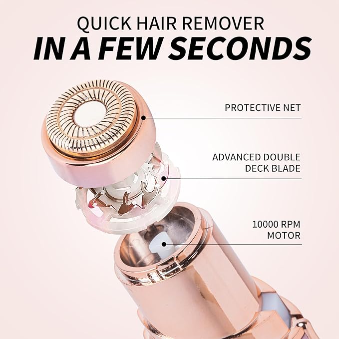 Facial Hair Removal for Women Painless Hair Remover, Waterproof Shaver Razor Hair Remover with LED Light for Face Bikini Peach Fuzz Upper Mustache Lip Chin (Rose Gold)