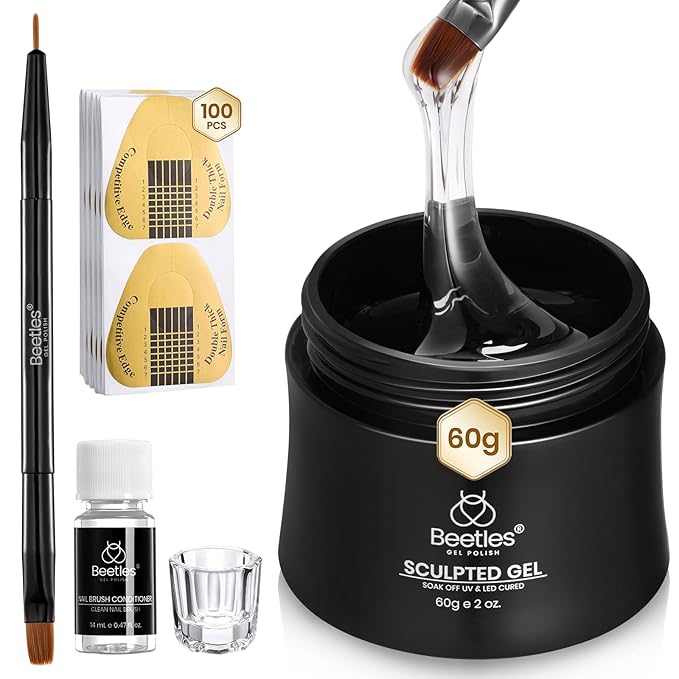 Beetles Builder Gel for Nails, 60g Sculpture Hard Gel with Dual Nail Pen Forms for Nail Thickening, 10 in 1 Manicure Extension UV Strengthener for Manicurist and Nail Art Major