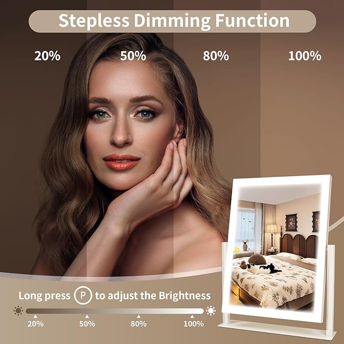 Vanity Mirror with Lights, Three Colors Lighting Mode, 360°Rotation, Lighted Makeup Mirror wih Stand for Desk, Bedroom, Dorm, 11x14.5 Inch