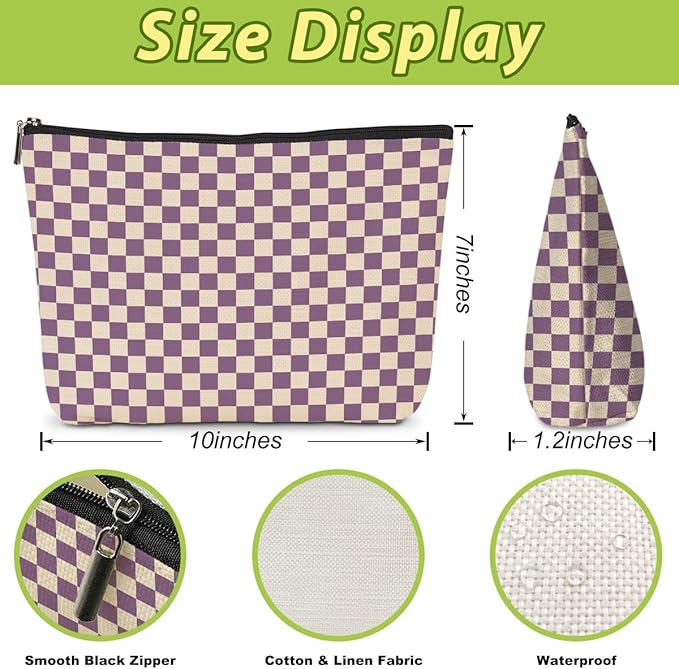 6 Pcs Checkered Makeup Bags Make up Bag Cosmetic Bags for Women Girls Sister Bestie Daughter Friendship Christmas Birthday Travel Toiletry Bag Aesthetic Zipper Organizer Accessories, Cute Purple Plaid