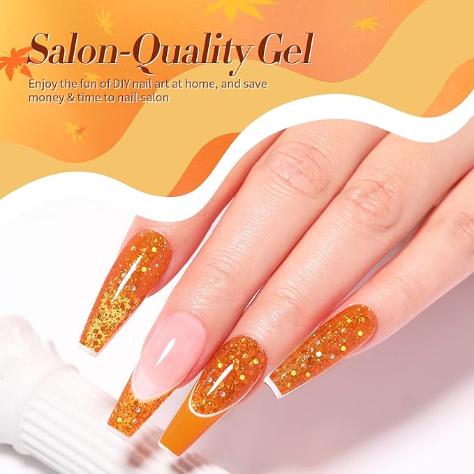 BORN PRETTY Fall Winter Gel Nail Polish Pumpkin Red Caramel Orange Brown Halloween Gel Nail Kit Cozy Campfire Autumn Gel Polish Set Nail Art Manicure Collection Christmas Gift 6PCS 7ML