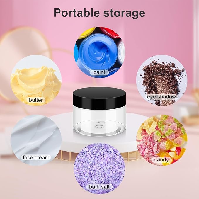 4 oz Plastic Jars Container with Lids, 5 Pack BPA Free Refillable Cosmetic Jars with Lids Clear Round Small Container for Lotion, Cream, Powders, Makeup, Slime, Honey Jam, Bath Salts, Black