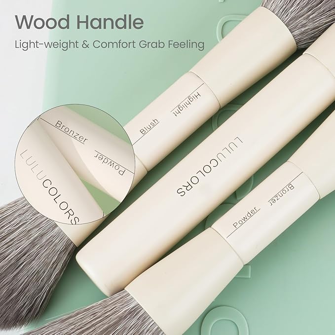 13-in-1 Dual-Ended Makeup Brush Set with Sponge & Travel Case – 7 Multi-Functional Brushes for Face & Eyes – Soft Bristles, Wooden Handles – Available in Cream, Green, or Pink (Mint Green)
