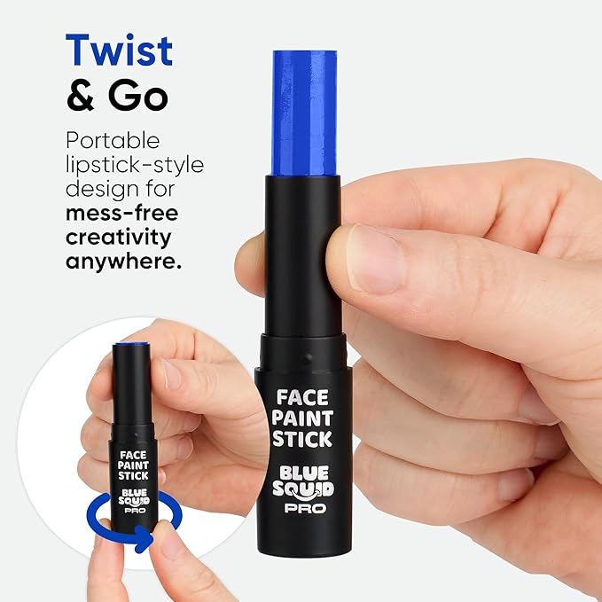 Blue Squid PRO Blue Face Paint Stick - Waterproof Blue Body Paint for Skin Adults & Kids Eye Black Baseball, Eyeblack Softball - Hypoallergenic Twist-Up Non-Toxic Makeup Stick for Cosplay, Sports, SFX