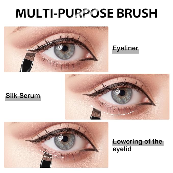 Fine Angled Eyeliner Brush Set - Ultra thin Eye Liner & Eyebrow Brush - Precision Point Eye Brow Makeup Brushes Sets for Smooth Gel, Cream, and Liquid Eyeliner