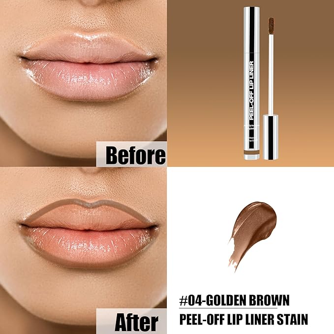 Peel Off Lip Liner Stain, Long Lasting Matte Lip Tattoo Makeup, Smudge-Proof, Highly Pigmented Color, Transfer-Proof, Waterproof, Suitable for All Skin Types, Golden Brown
