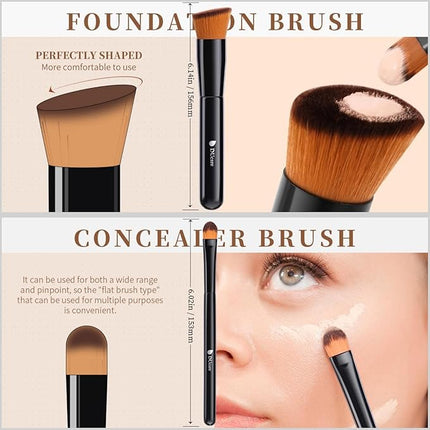 DUcare Foundation Brush and Concealer Brush 2Pcs Contour Bronzer Kabuki Brush for Face Synthetic Liquid Blending Mineral Powder Makeup Tools