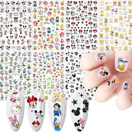 Cartoon Nail Art Stickers Cute Cartoon Nail Decals 3D Self-Adhesive Nail Art Supplies Designer Nail Stickers for Women Acrylic Nails Decoration Accessories 7 Sheets