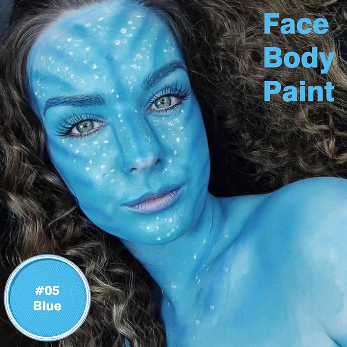 Blue Face Body Paint Makeup 30G,Professional Stage Screen Halloween,Non Toxic Face Body Paint Makeup for Halloween Costume Theater Dress-Up Corpse Bride Sally Smurf Avatar Makeup-05
