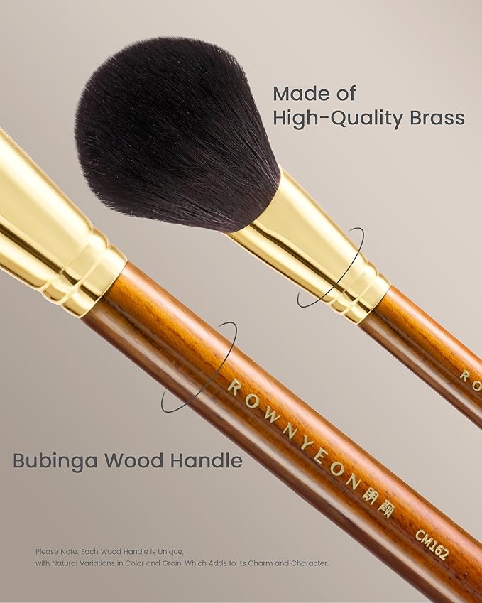 Desert Oak Series Sloped Umbrella Powder Brush - Angled Top for Effortless Powder Application, Premium Goat Hair Bristles with Bubinga Handle & Golden Brass Ferrule (CM 162)